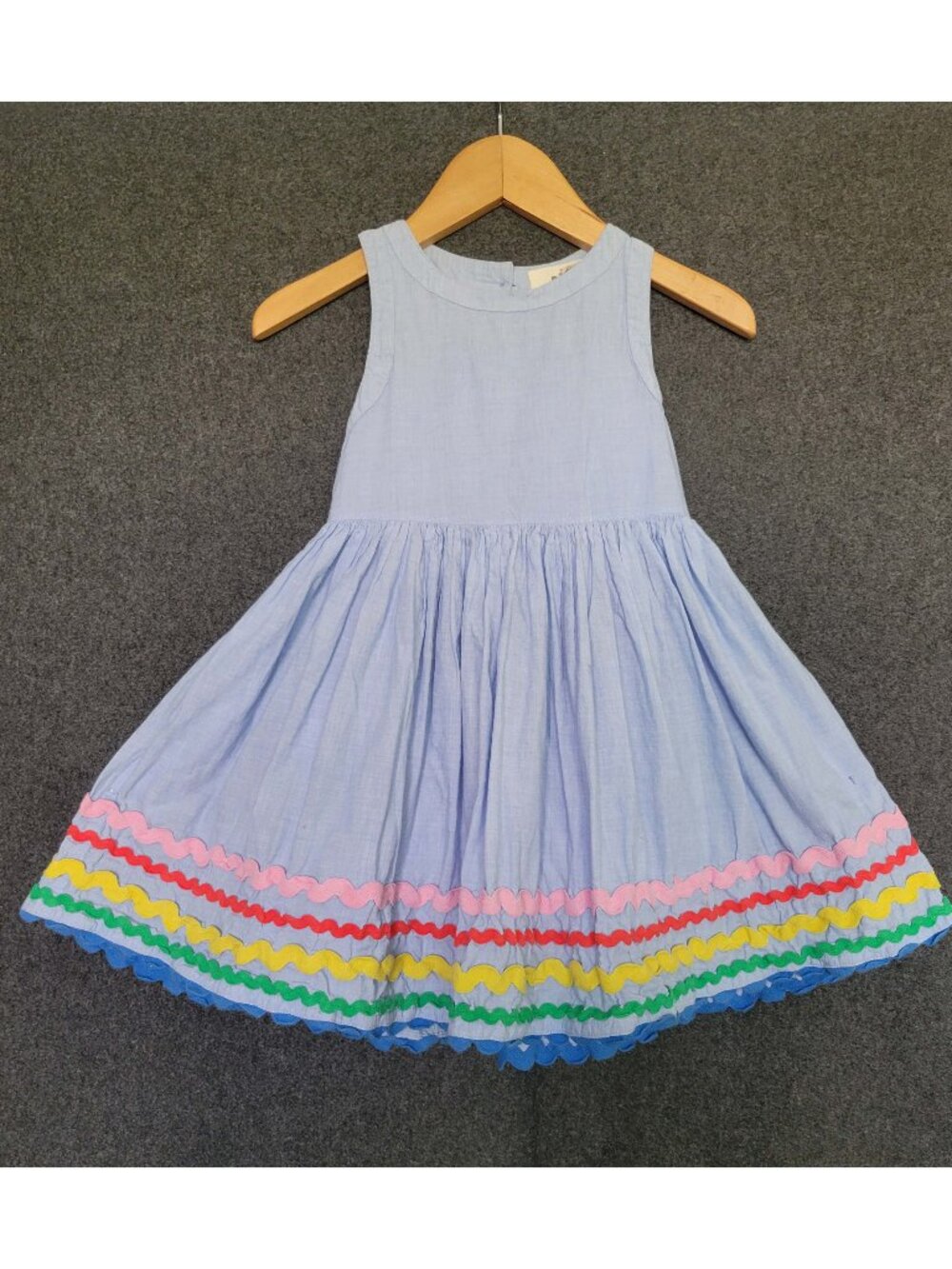 Mini Boden Harlow Rickrack Scalloped Trim Blue Flutter Cotton Dress 3-4Y